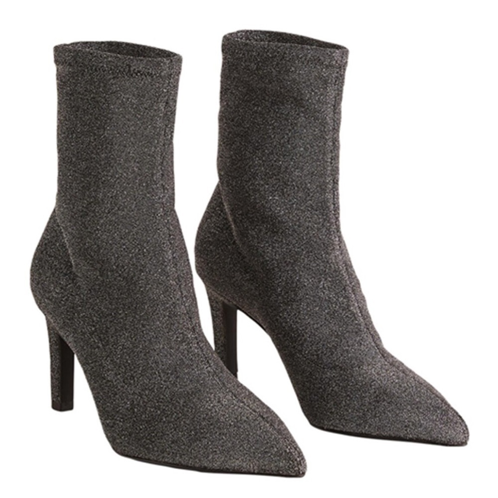NWOT Boden gunmetal sparks stretch heeled boots silver sock style pull on shoe